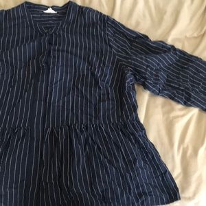 Navy striped peplum button up